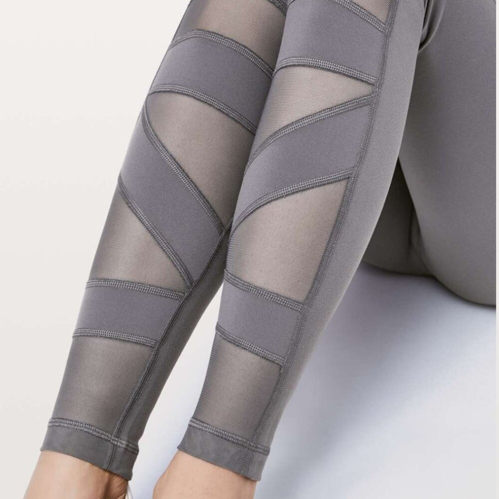 LULULEMON Wunder Under High Rise Tech Mesh Pant Gray 6 and FREE TOTE! - Picture 3 of 16